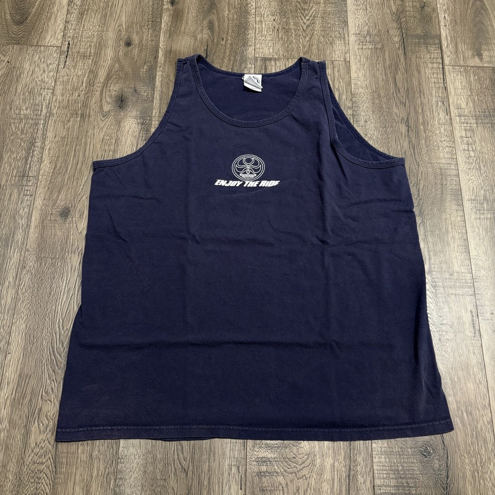 Y2K Enjoy The Ride Tank Top Mens XL Navy Blue Logo Graphic Beach Sleeveless